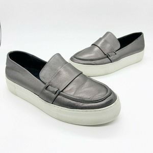 J/Slides Page Platform  Silver Leather Slip On 8.5